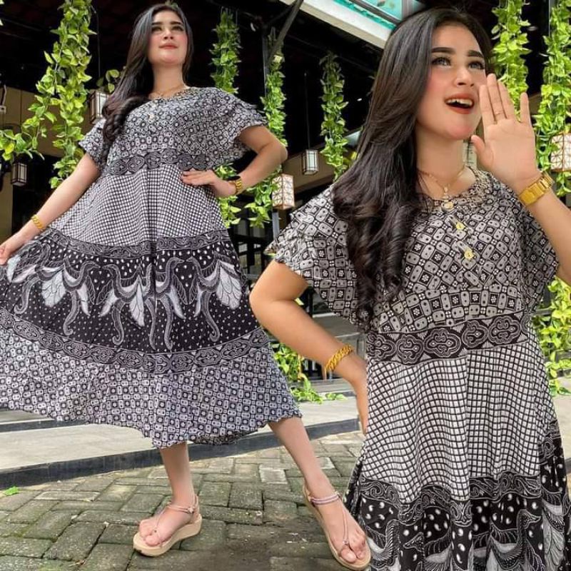 daster jumbo sogan clock daster sultan payung batik pekalongan latte terbaru kencana busui lengan pendek pakaian kekinian  XXL ld 120 rayon adem bumil kancing depan sexy 2023