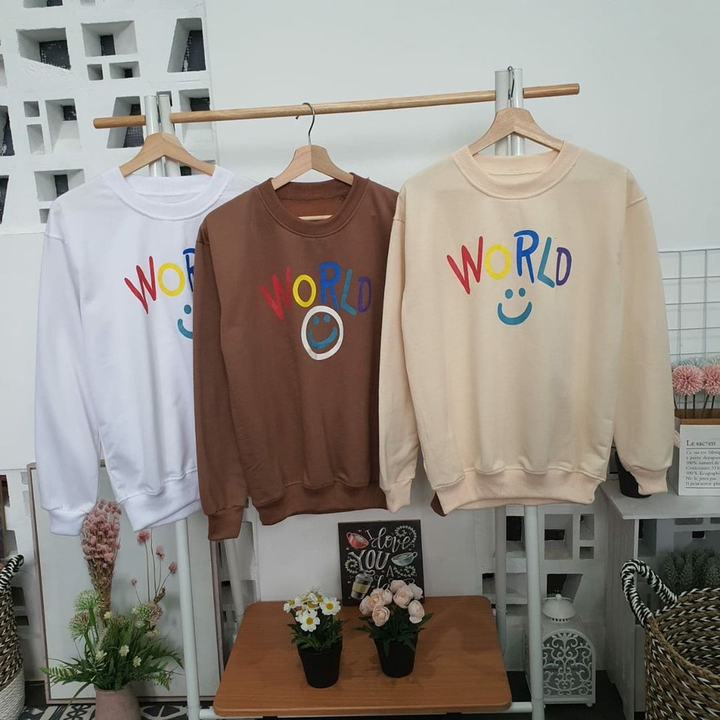 Zanah Sweater World Smile Sweatshirt Oblong Crewneck Bahan Fleece