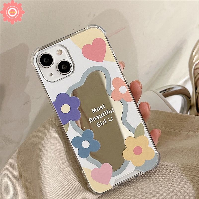 Soft Case Tpu Motif Bunga Aksen Cermin Untuk IPhone 11 7Plus 8Plus X XS Max XR 12 13 11 Pro Max 7 8 SE 2020