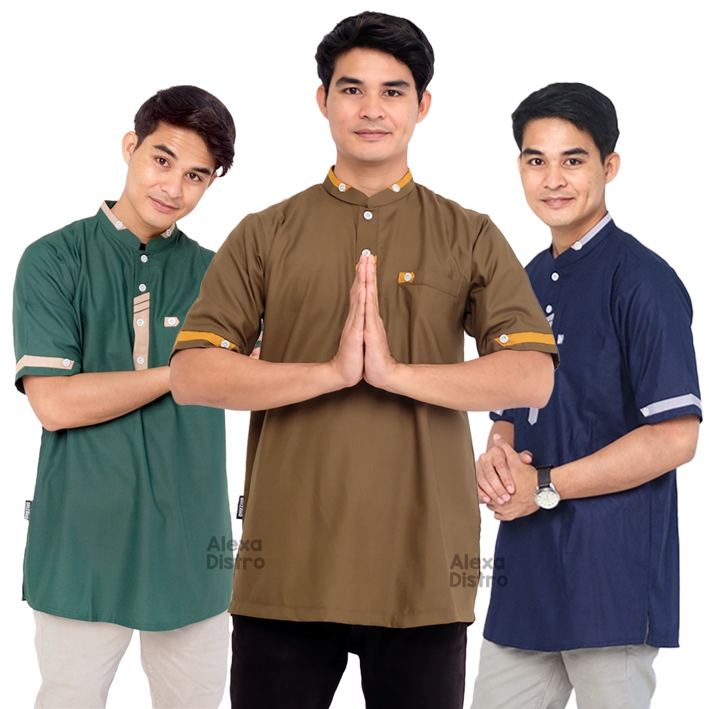 Baju Koko Lengan Pendek / Baju Koko Pria Muslim Atasan Kain Toyobo Fodu - Couple