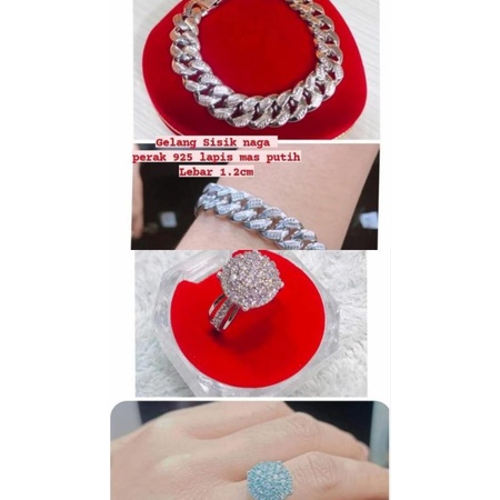 Gelang sisik naga dan cincin perak 925 lapis mas putih