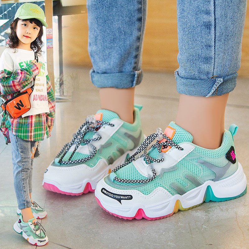 Sepatu sneakers anak laki-laki dan perempuan model tali sepatuwarna warni import new