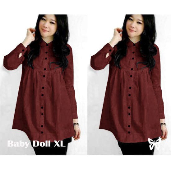 D02 Babydoll Xl Babydoll, kemeja tangan panjang bahan Vaganza, Ld 104, Pjg 74