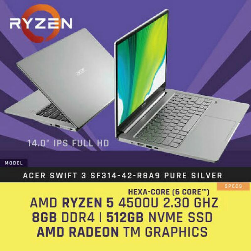 Acer Swift3 SF314-42 | AMD Ryzen5-4500U | 8Gb | 512Gb | 14" FHD IPS |
