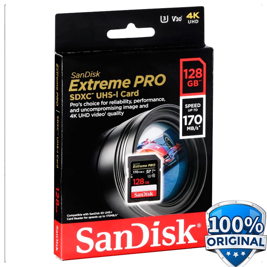 SanDisk Extreme Pro SDXC Card UHS-I U3 V30 Class 10 4K (170MB/s) 128GB - SDSDXXY128G