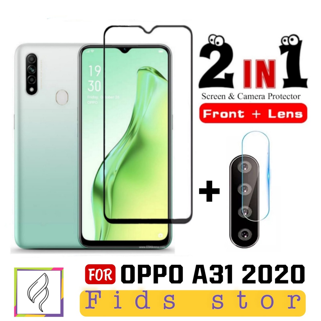 PROMO 2in1 Tempered Glass OPPO A31 2020 Full Layar kaca List Hitam Free Camera Glass