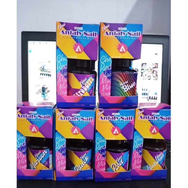 KUTEK ANJALY NAIL HENNA - Black Red Cherry Maroon Brown Mirchi - Kuteks Pacar / Cat Kuku Henna 15 ml