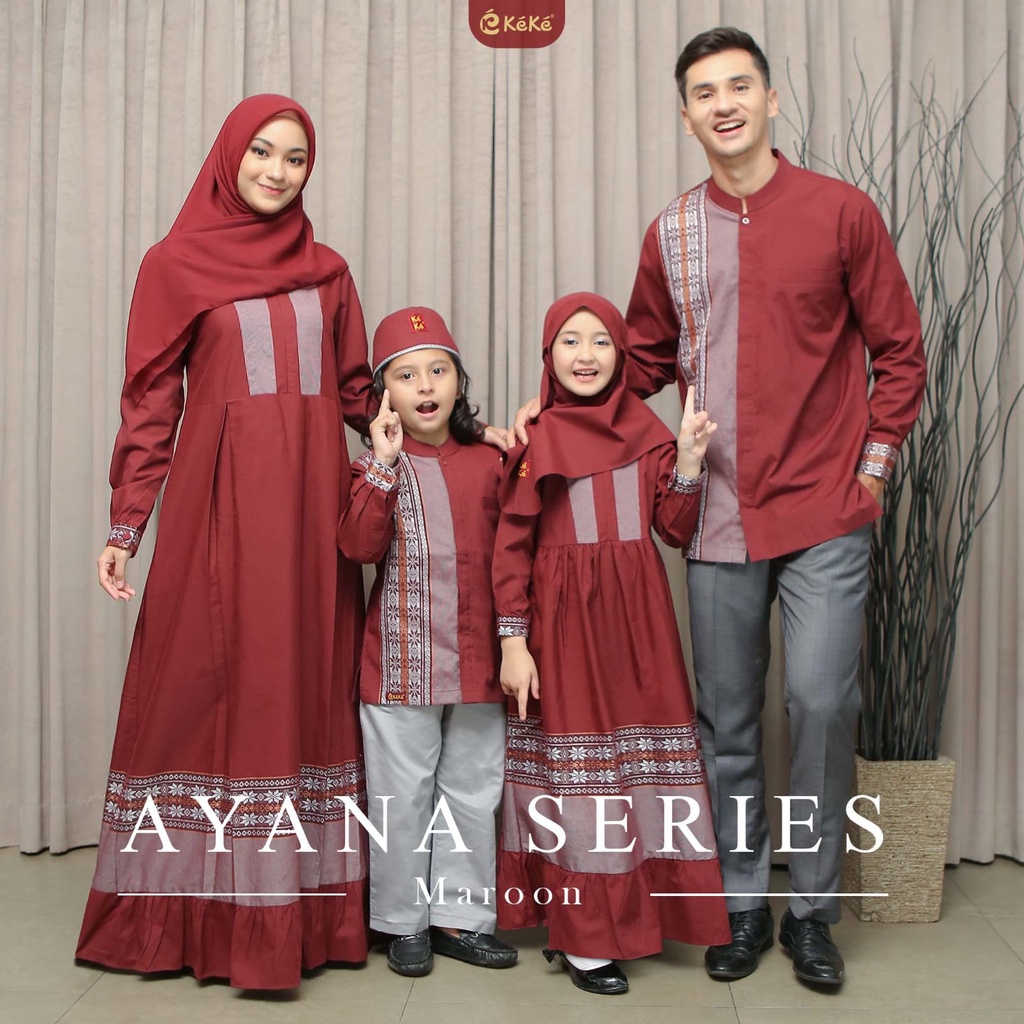 Keke Collection Baju Lebaran Sarimbit Keluarga Ayana Series Gamis Dewasa & Koko Dewasa Maroon