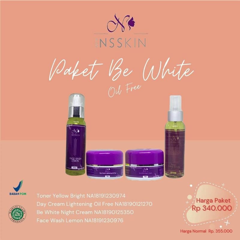 Paket Be White Oil Free New Nsskin Skincare Kulit Berminyak Pemutih