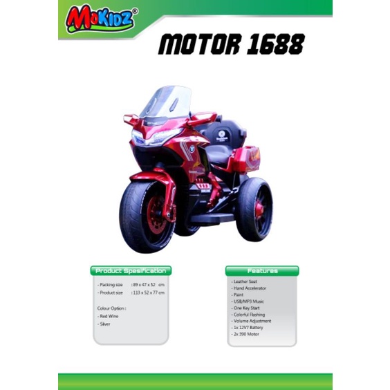 MOTOR AKI MORKIDZ 1688 GAS TANGAN BODY CAT AKI 12VOLT~MAINAN MOTOR AKI ANAK