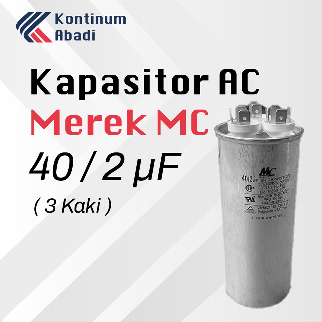 KAPASITOR / CAPASITOR 3 KAKI AC MEREK MC | 40/2 uF / MIKRO