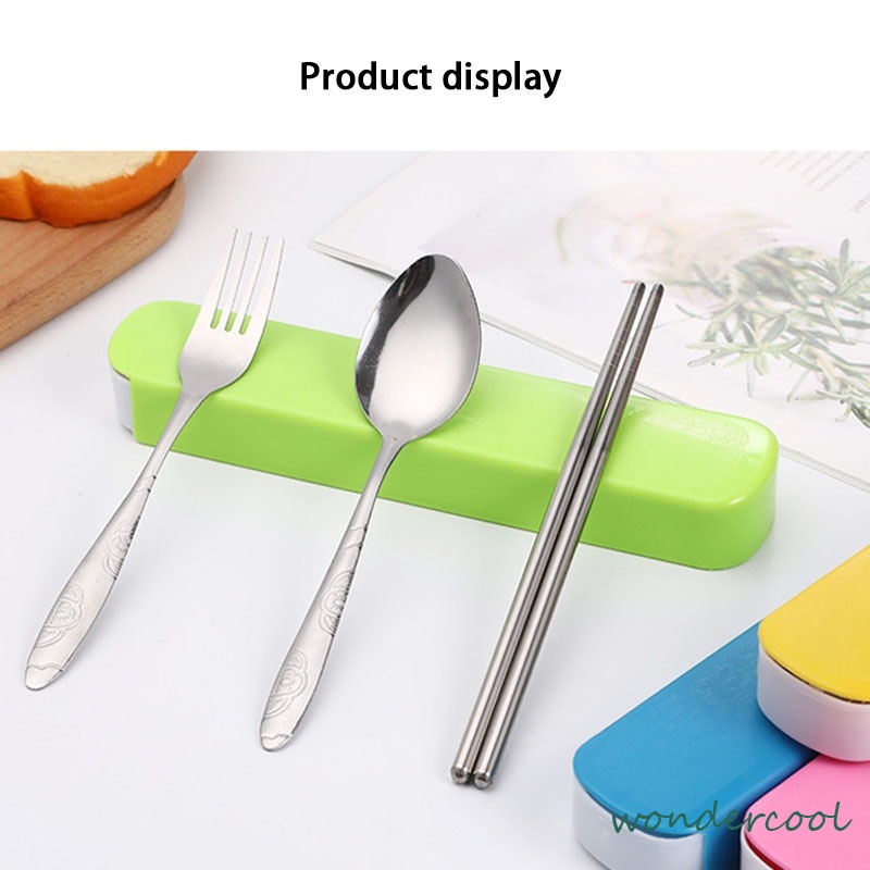 4PCS/ set Alat Makan Travel Korea Sumpit Portable Sendok Garpu Sumpit Stainless Steel 410 Include Kotak-Won