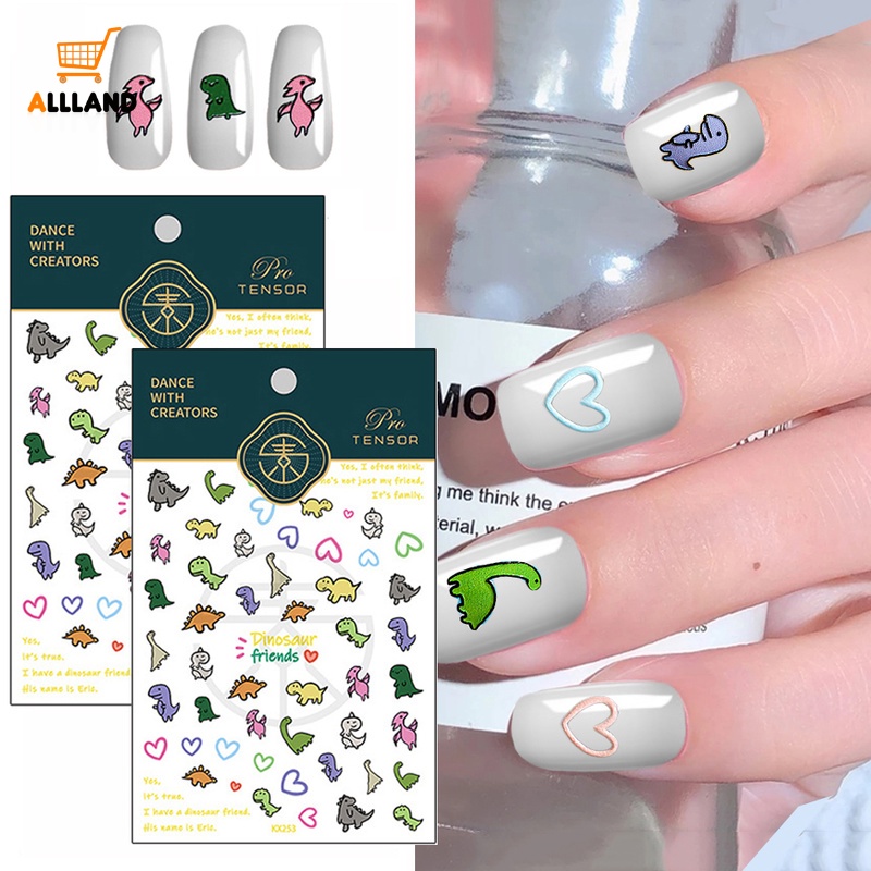 Stiker Kuku Motif Kartun Dinosaurus Warna-Warni Untuk Manicure