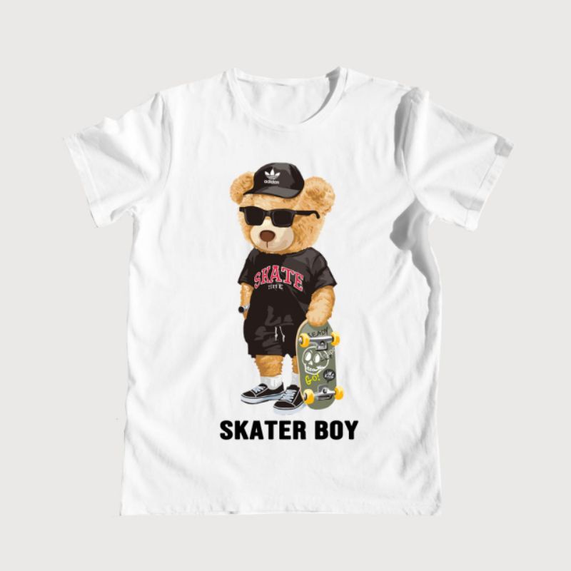 Kaos Adidas Teddy Bear Pria Skater Boy Putih