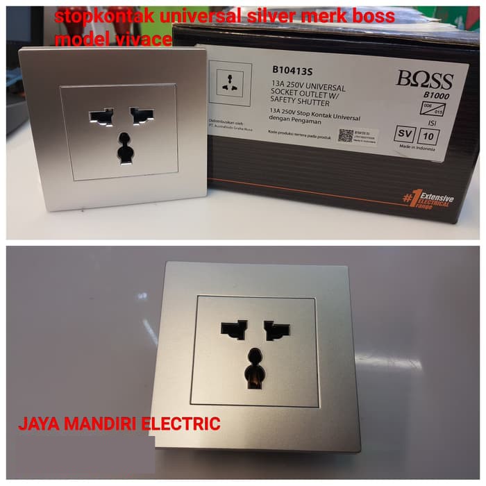 STOPKONTAK UNIVERSAL BOSS B10413S SILVER / STOP KONTAK SOCKET B1000