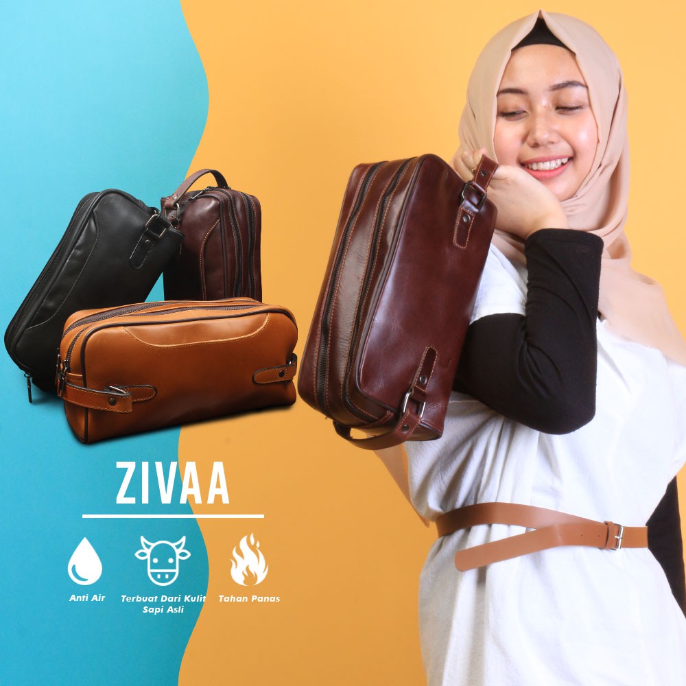 ZIIVA POUCH BAG GENUINE LEATHER BAHAN 100% KULIT SAPI PREMIUM EMBOSS QI LEATHER ORIGINAL