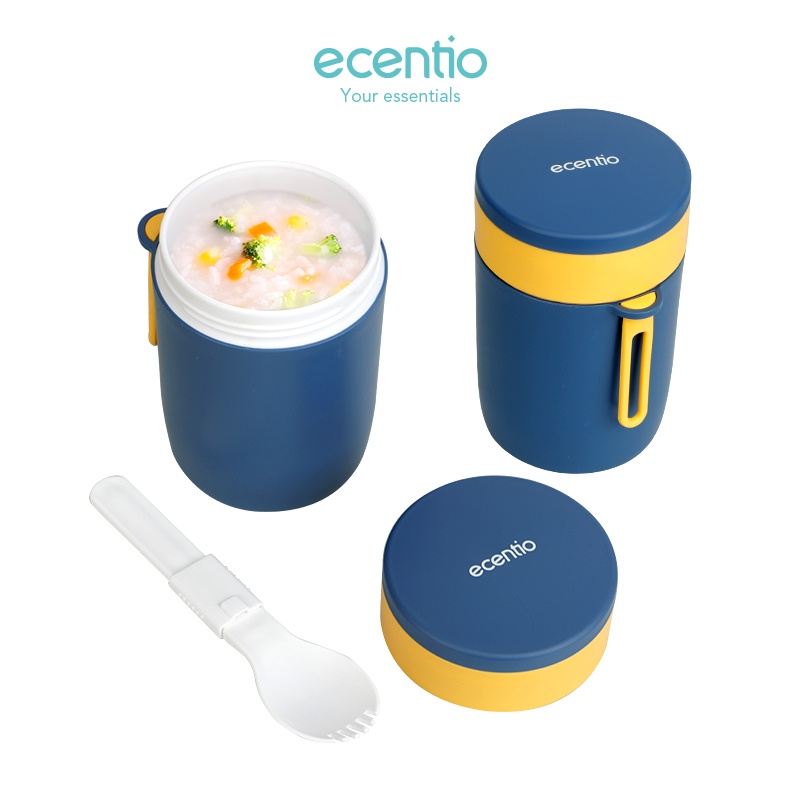 ecentio 580ml Soup cup Cangkir sup Anti Tumpah Panci sup Portable Free Sendok Biru