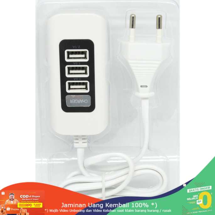 (BISA COD) RVOSTR Powstro USB Charger Hub 3 Port 5V 2.1A EU plug - C1