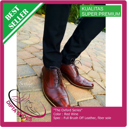 Sottile Sepatu Kulit Oxford Leather Shoes - Red Wine / Coklat Classic
