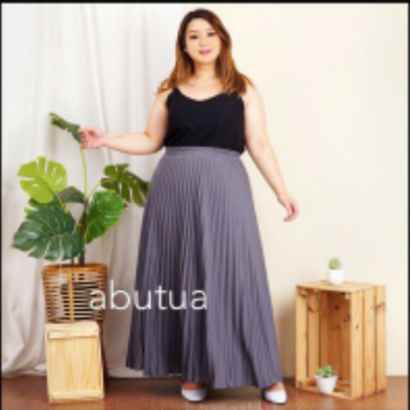 Rok jumbo plisket polos lp 120 , 130 ,140 ,150 160cm bb 90-150kg masuk-ABU TUA