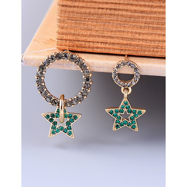 LRC Anting Tusuk Fashion Gold Crystal Diamond Star Circle Stud Earrings F95521