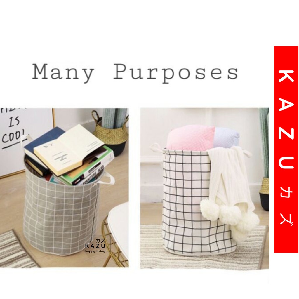 KAZU KHL115 Laundry Bag Canvas Keranjang Cucian Pakaian Kotor Bulat Organizer Home