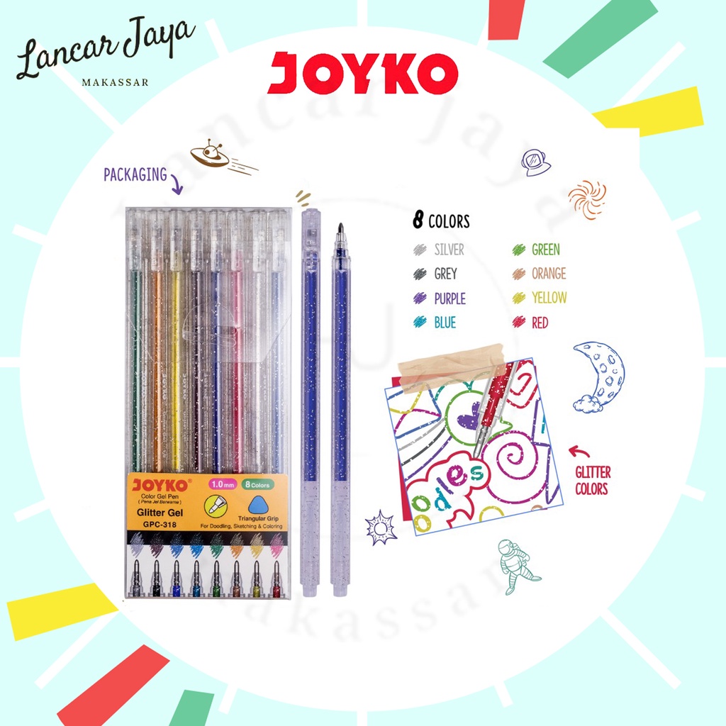 Pena Jel Warna Color Gel Pen Joyko GPC-318 Glitter Gel 1.0 mm