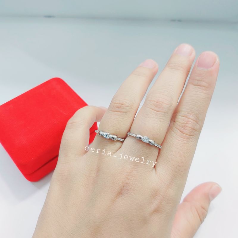 Cincin Perak Asli Silver 925 Lapis Emas Putih Model Pita - Perhiasan Perak Wanita