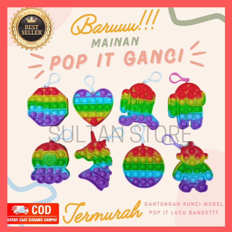 ganci pop it rainbow kecil unicorn among US kotak love bulat mini murah Popit pelangi kecil murah