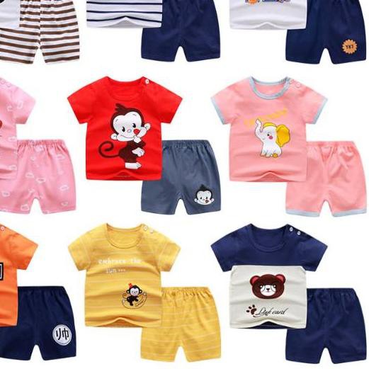[TOKO1234.] NEW Baju Jumper Pendek Kaos Dengan Celana Piyama Anak Bayi