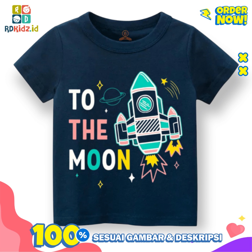 Rdkidzid Kaos Anak Laki-Laki / Atasan Anak Laki-Laki / Baju Anak Laki-Laki Motif To The Moon