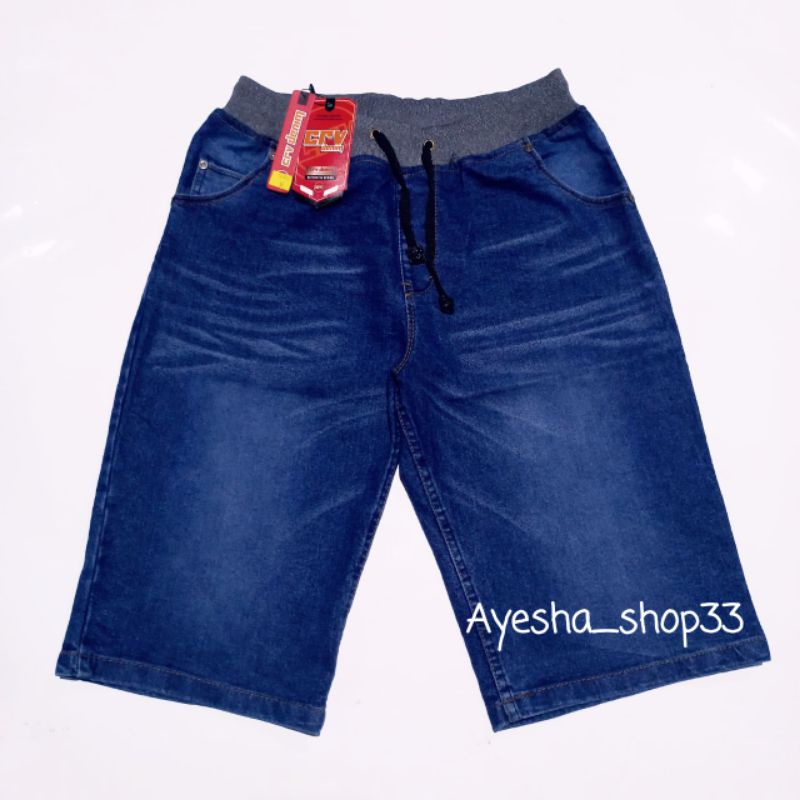 Celana Jeans Pendek Pria Pinggang Karet Jumbo 39-44