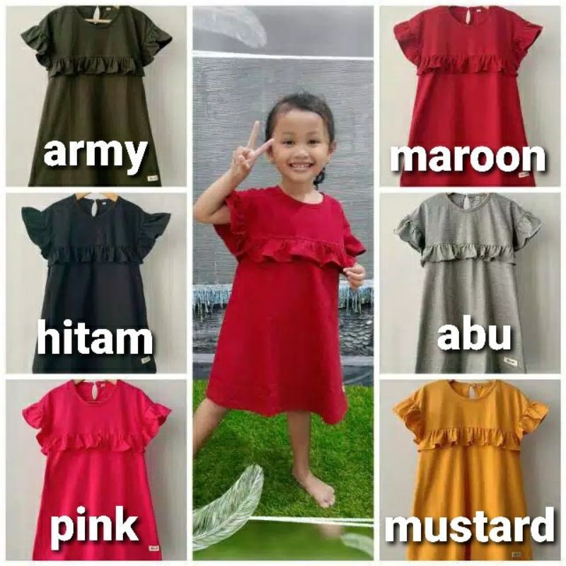 PROMO 7.7 Daster / Dress Anak Rufel Polos Smilee Size 1-5Tahun / Dress Anak Ruffle Perempuan Lucu