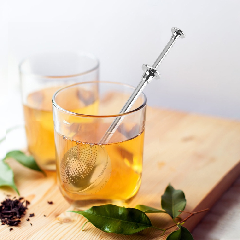 ღ Dapat Digunakan Kembali Teh Infuser Saringan Stainless Steel Bola Teh Filter Gagang Panjang Daun Teh Saringan Kopi Herbal Spice Filter Diffuser minuman Teh Herbal Aksesoris