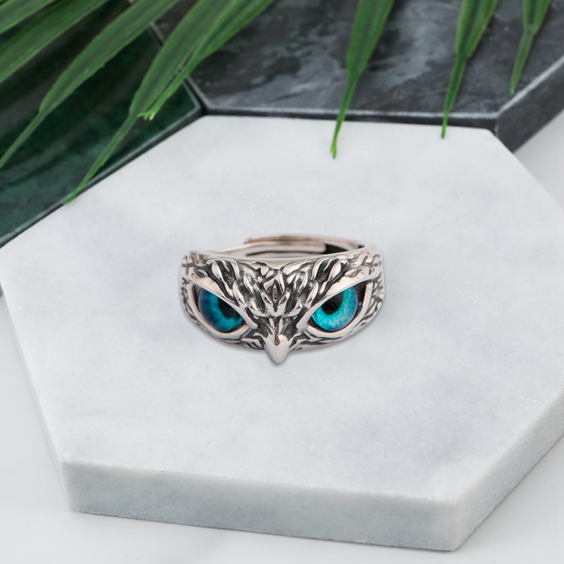 Fancyqube Creative Blue Cat's Eye Owl Ring Foreign Trade Unique Cute Animal Ring