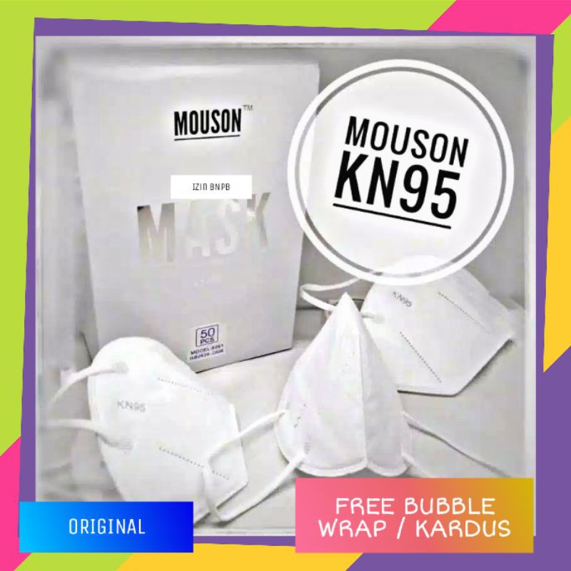 MASKER MEDIS KN95 MOUSON 5 PLY ORIGINAL PUTIH POLOS IZIN BNPB - BOX 50pcs