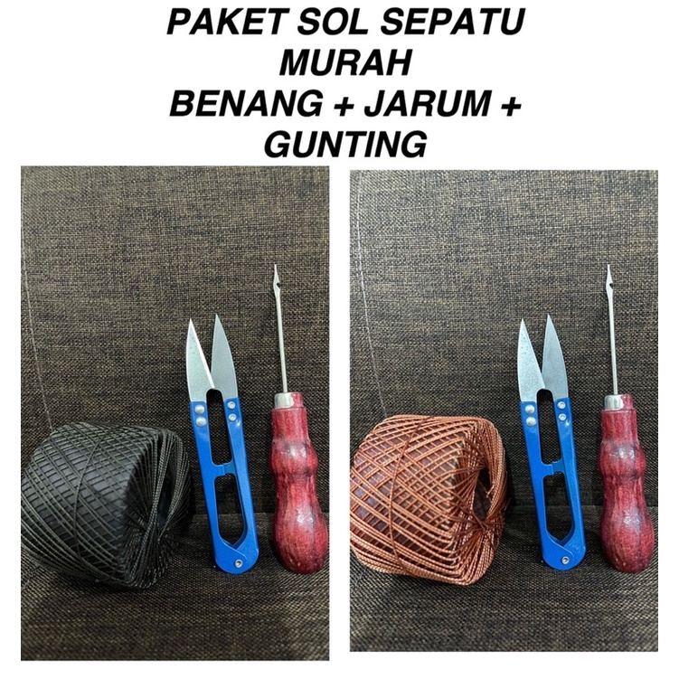 PAKET ISI 3 alat sol sepatu - JARUM SOL SEPATU + GUNTING benang + BENANG SOL SEPATU