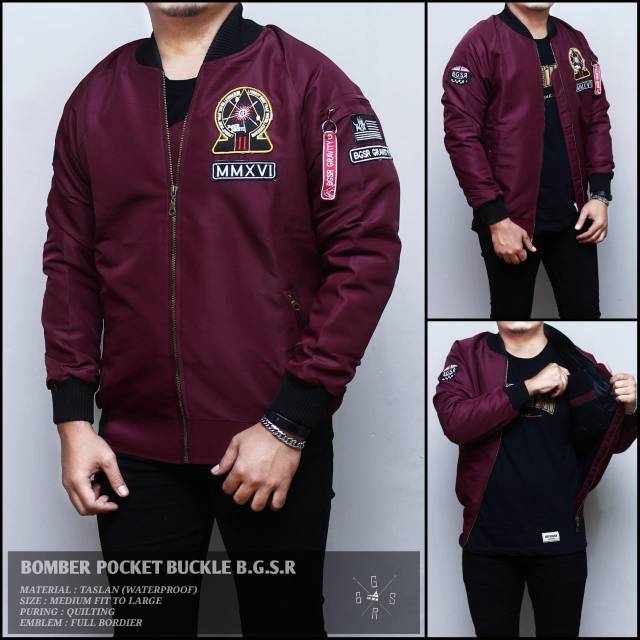 Jaket bomber pria pocket buckle BGSR