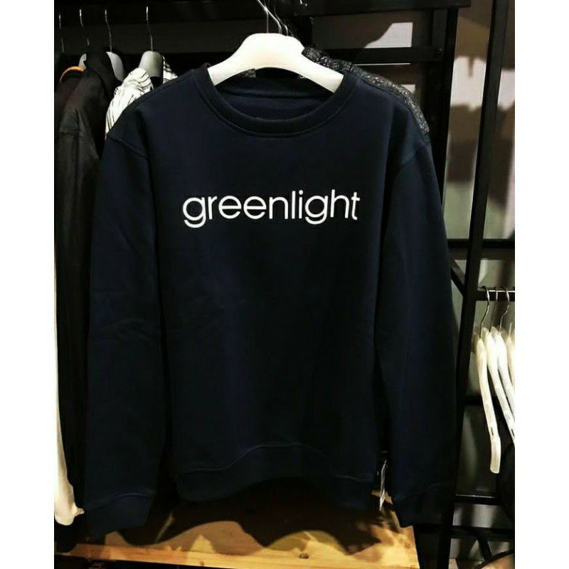 hoodie greenlight/ jaket greenlight/ sweater greenlight / hoodie sweater ariel / sweaterhoodie pria-Crewneck hitam GL