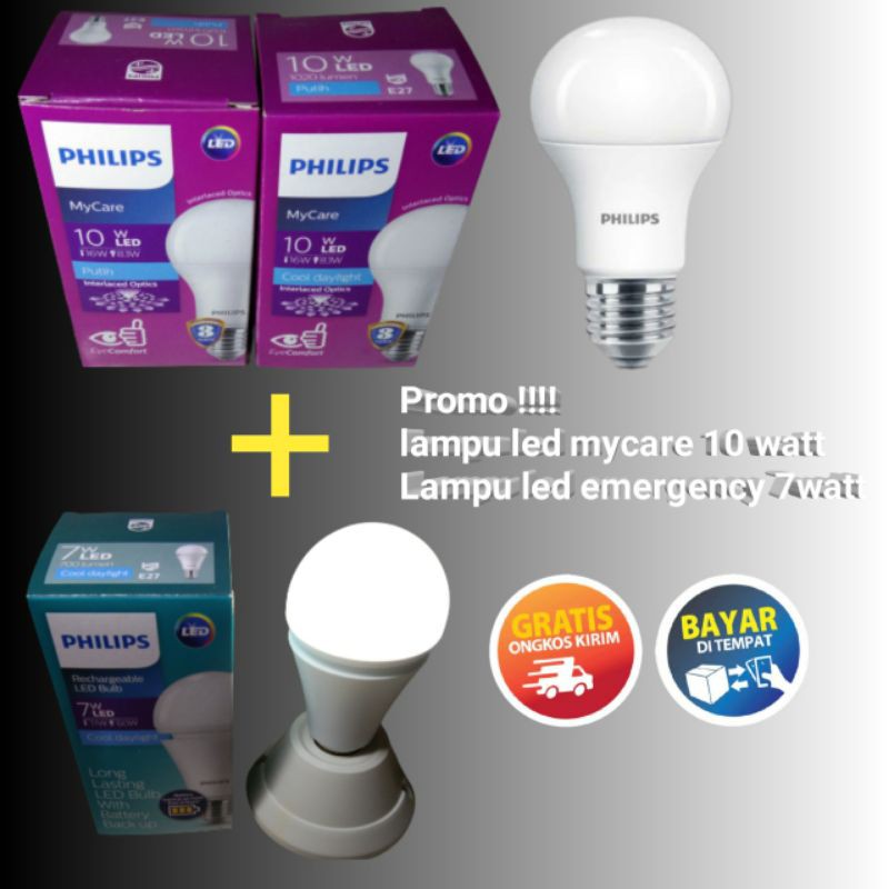 Promo lampu emergency philips 7watt dan lampu led mycare philips 10 watt