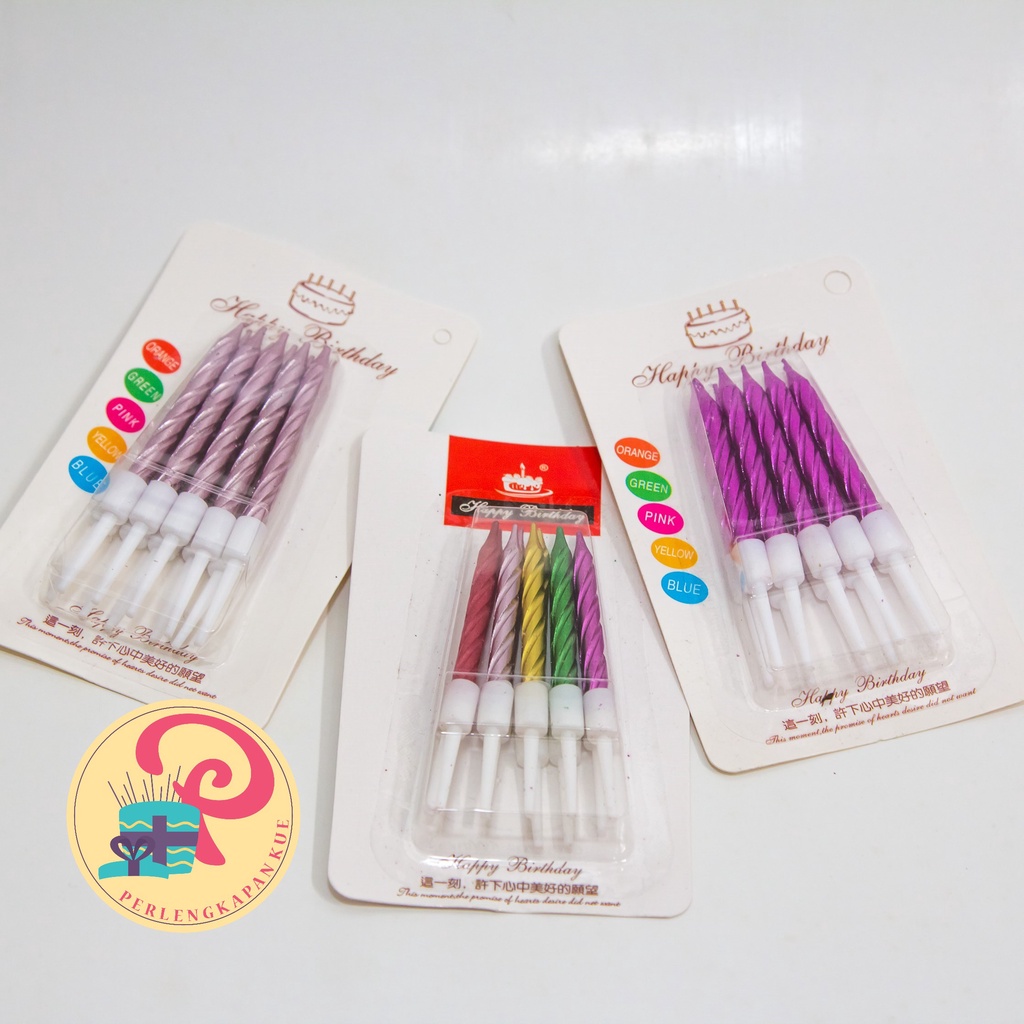 Lilin ulang tahun spiral Kecil / lilin spiral metalik aneka warna