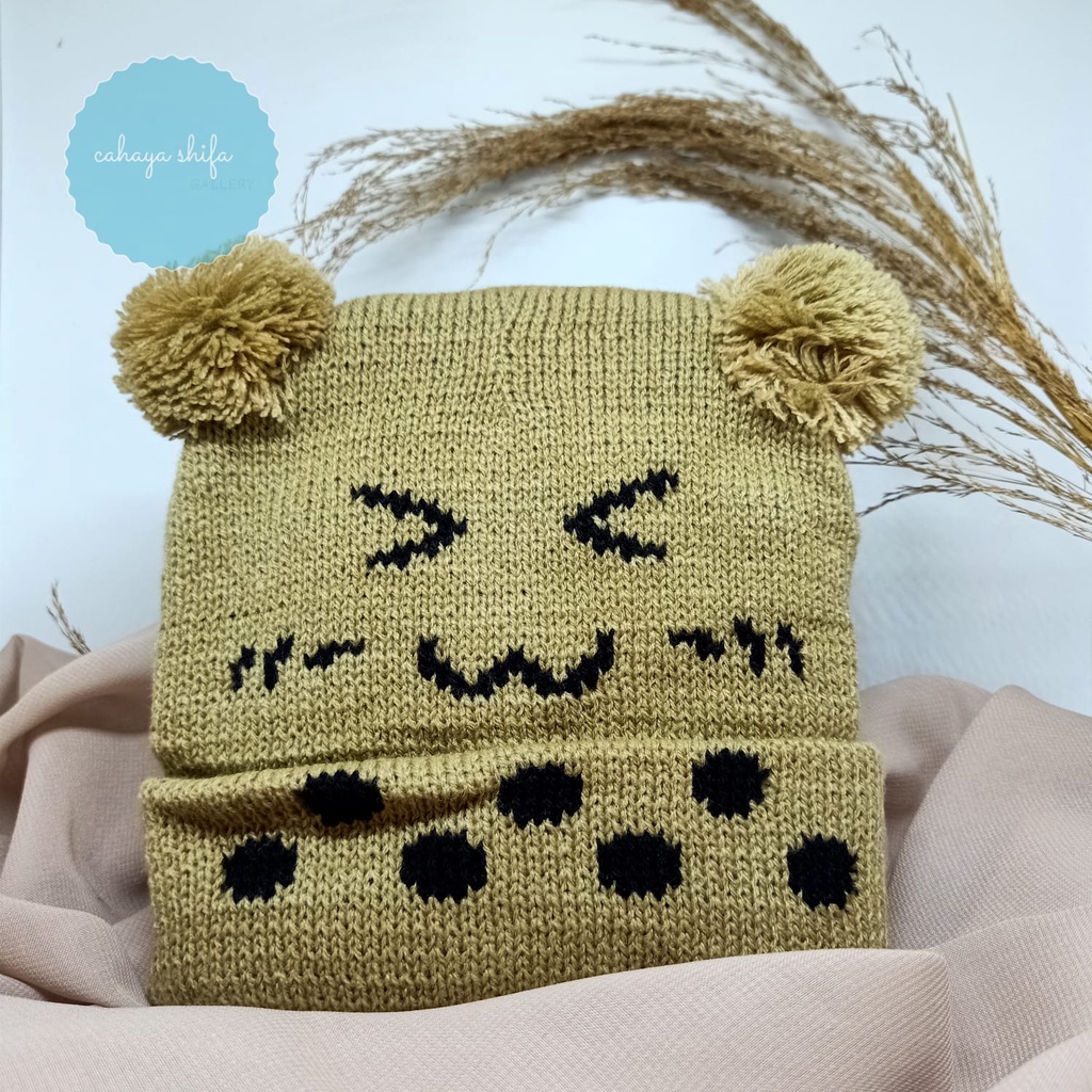 KUPLUK TOPI BAYI BOBA SMILE POMPOM / KUPLUK BAYI BOBA SMILE UNISEX