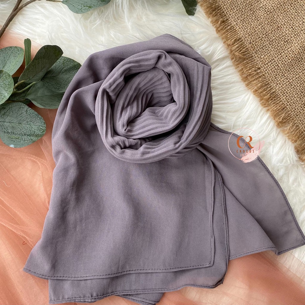 [𝐂𝐫𝐨𝐜𝐮𝐬] (180 * 60cm) Pashmina Plisket Ceruty Baby Doll / Pasmina Pleated Hijab Kerudung-Shawl Full - GREY