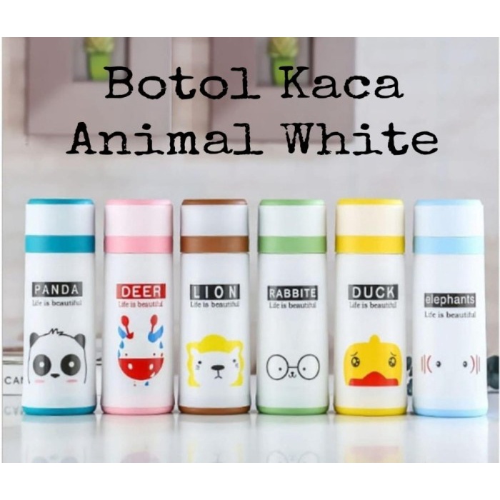 Botol Kaca Animal White Botol Minum Termos Karakter Animals Putih Tumbler Bottle Glass