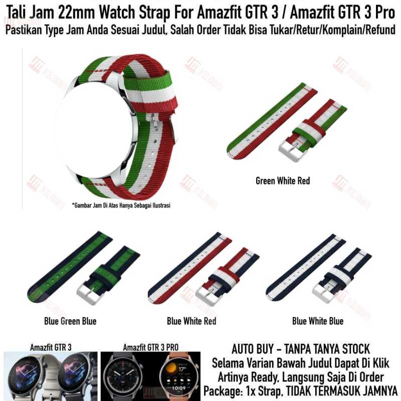 Nylon 3 Baris Watch Strap Amazfit GTR 3 / GTR 3 Pro - Tali Jam Tangan 22mm