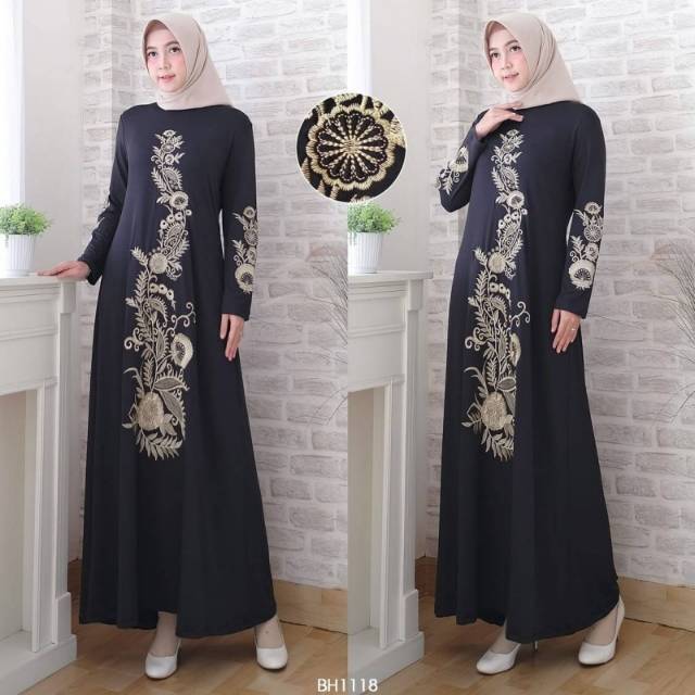 GAMIS BLACK BROIDERY MUSLIM JERSEY FIT TO XL GAMIS WANITA TERBARU REALPICT TREND GAMIS 2018 ORIGINAL