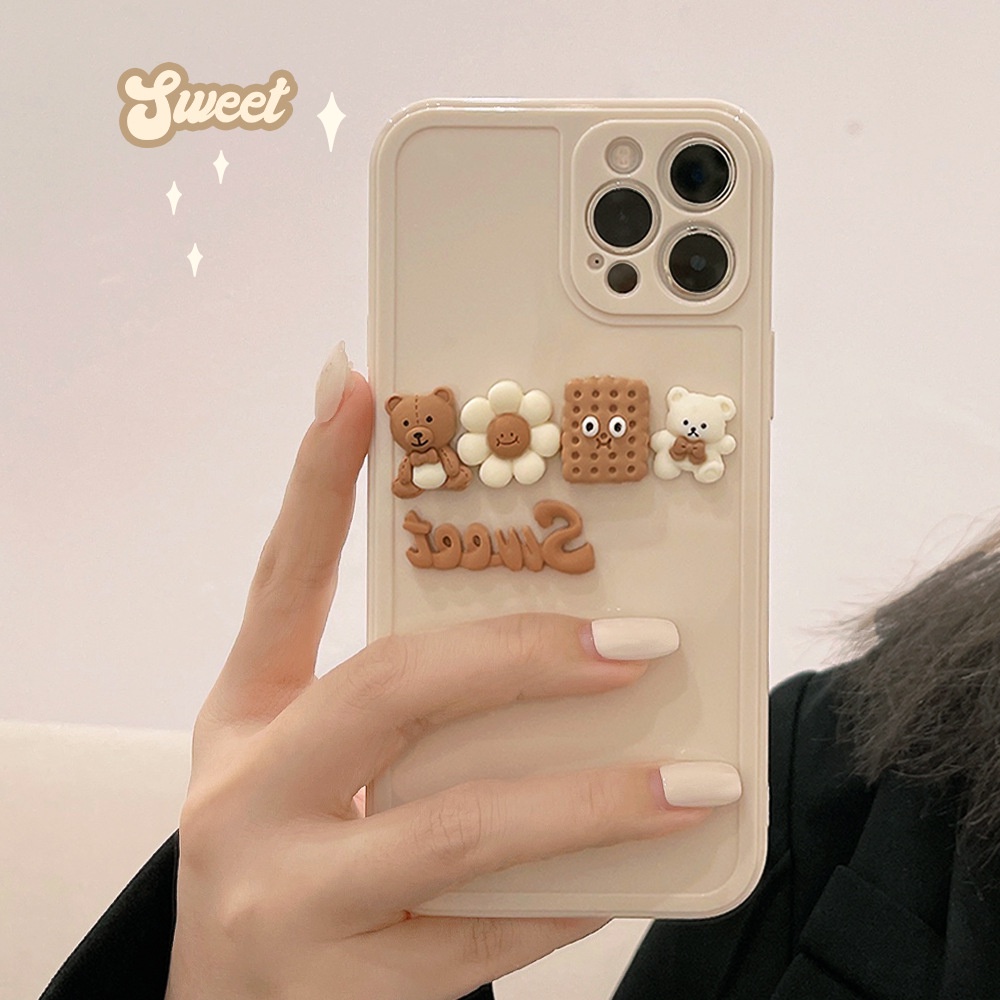 IPHONE Iphone14 13 12mini 11 Pro Max X XS XR 87 Plus 2020 SE 3d Cookie Bear Full Casing Pelindung