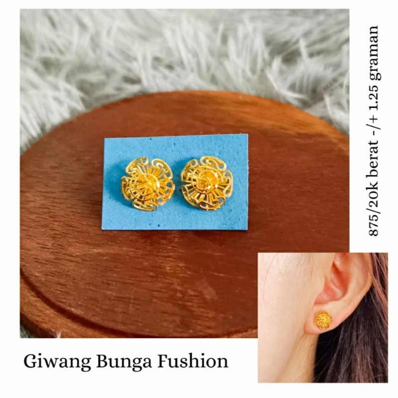 Anting Wanita Panjang Bulat Batu Permata Putih Perhiasan Emas asli