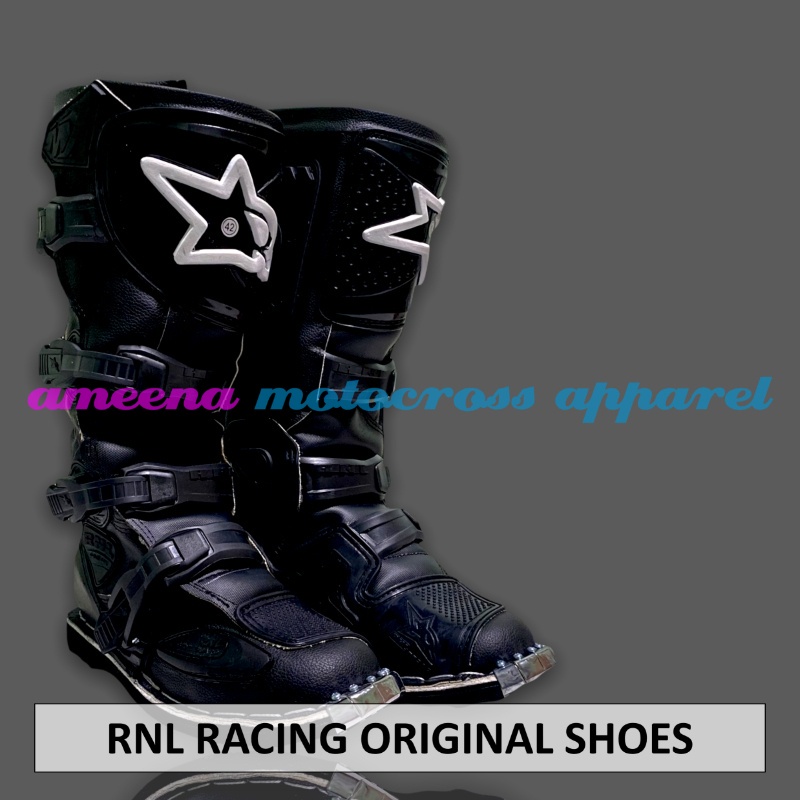 Sepatu RNL Racing - Sepatu Trail RNL - Sepatu Motocross RNL - Sepatu Trabas RNL Gesper 4 - Sepatu RNL Original - Sepatu Enduro MX RNL - Black