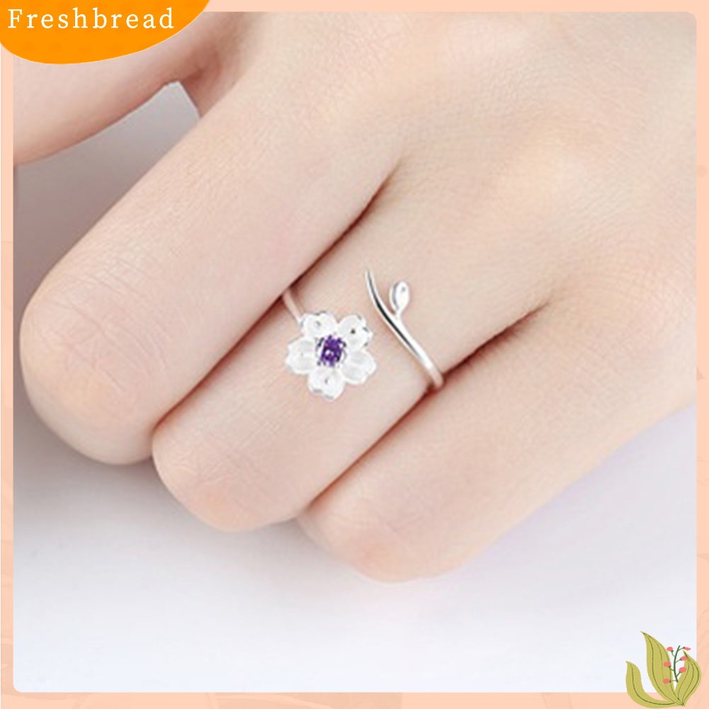 Terlaris 925 Sterling Silver Plated Cherry Blossom Sakura Open Ring Women Birthday Gift